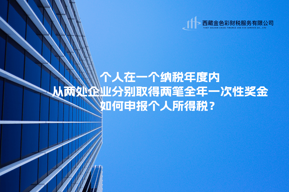 个人在一个纳税年度内，从两处企业分别取得两笔全年一次性奖金，如何申报个人所得税？